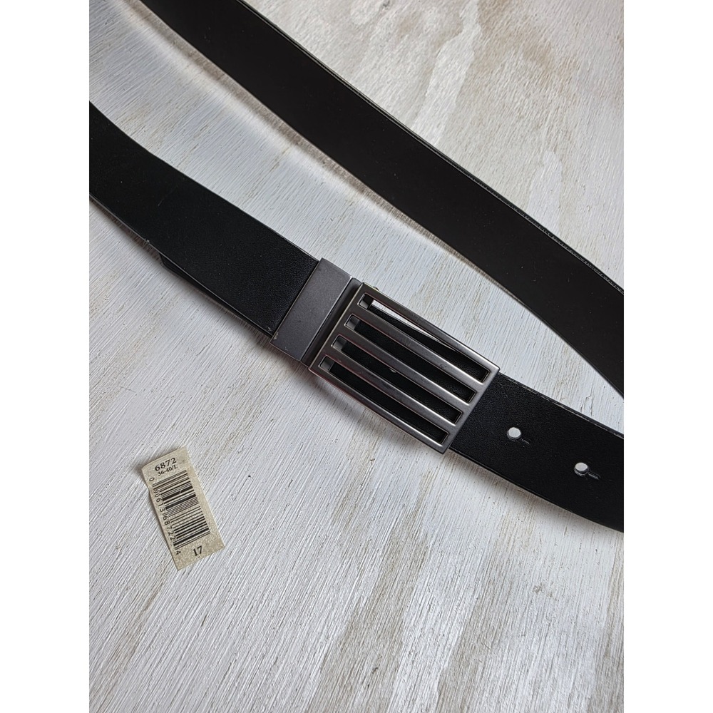 Mens Black Plaque Buckle Belt Size 36-40 L Minimalist Grunge Academia 6872